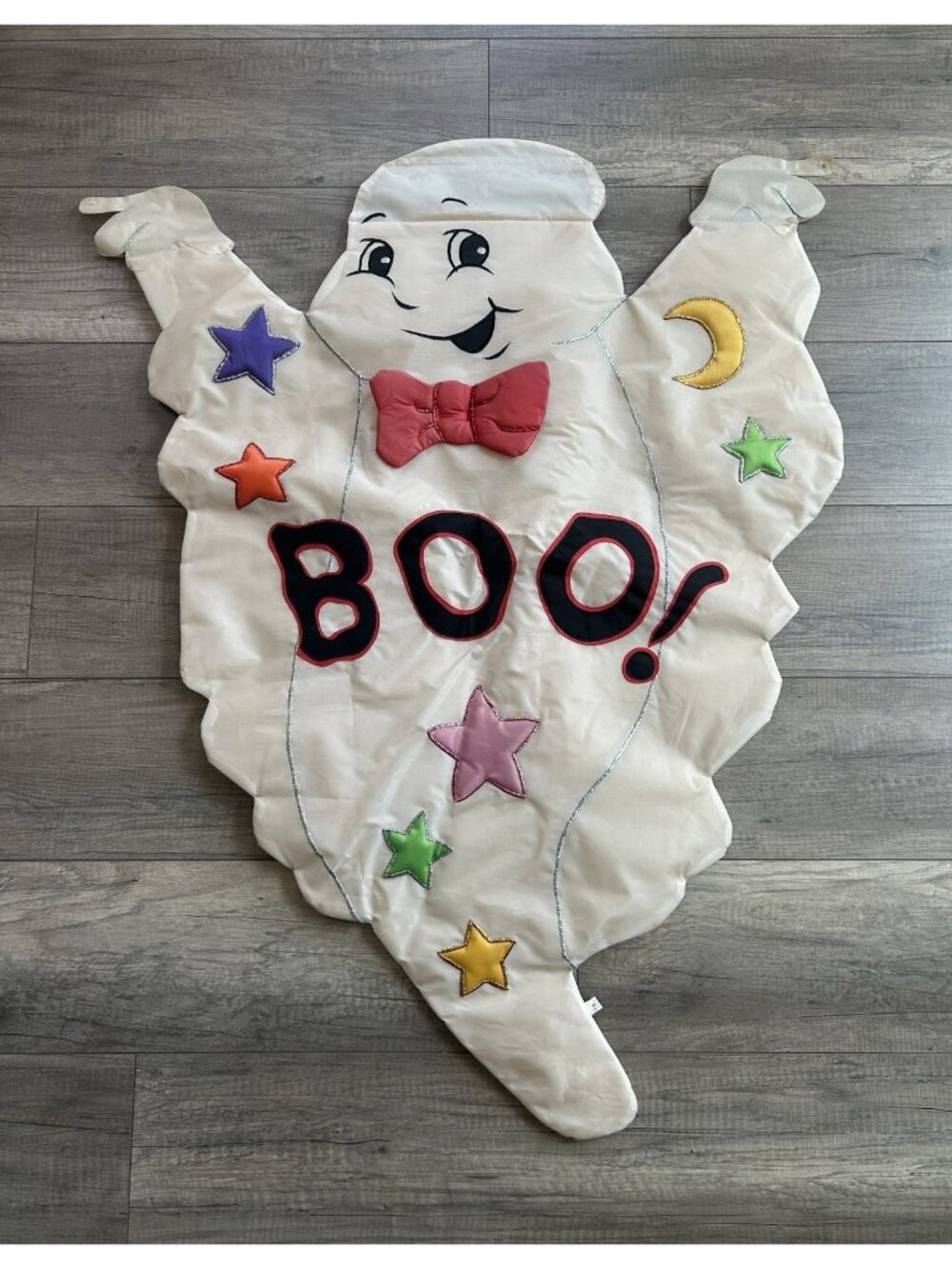 1997 Halloween Ghost BOO House Flag Celestial Moon Stars Applique 44x35 Vintage